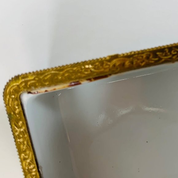 VTG Agiftcorp Boston Trinket Box Clipper Ship 2" Map of World Gold Tone Flower - Picture 11 of 16